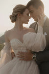 Detachable Puff Sleeve Glitter Sparky Lace Wedding Gowns