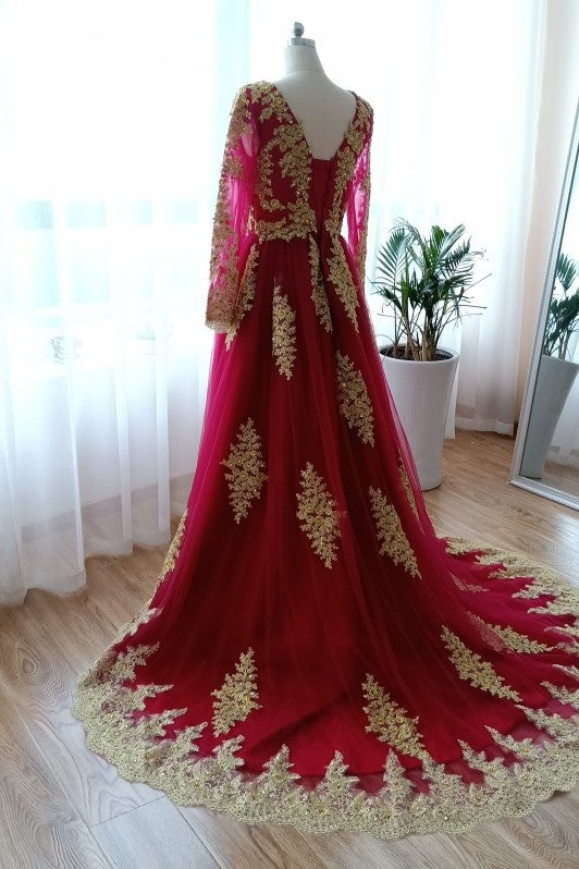 Green Muslim Wedding Dress With Gold Lace Applique DQG038