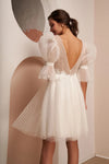 Dot Tulle Mini Short Wedding Dresses Puff Sleeve DW638