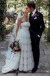 A Line Strapless A Line Tulle Tiered Fashion Wedding Bridal Gown