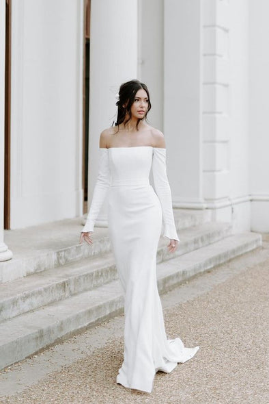 Simple Wedding Dress Long Sleeves Off The Shoulder Mermaid Bridal Gown