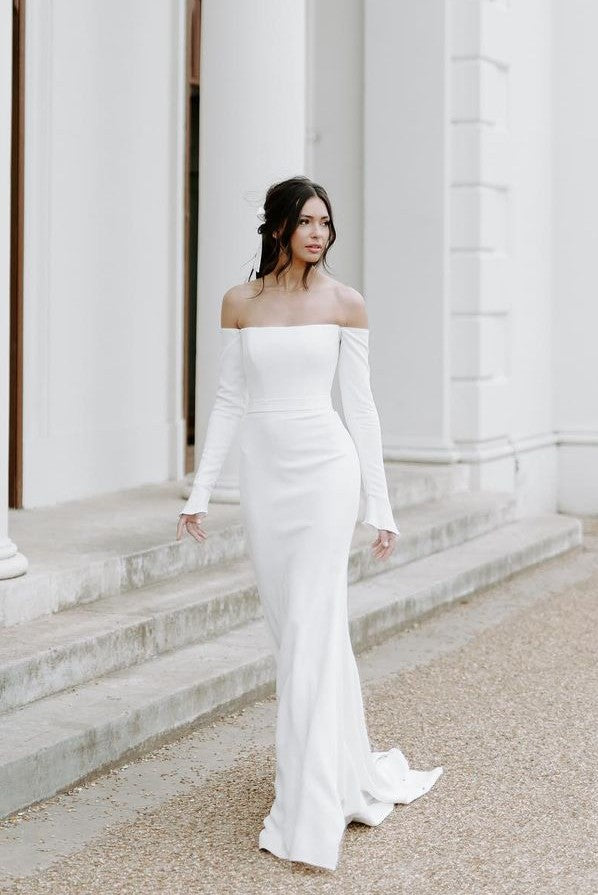 Simple Wedding Dress Long Sleeves Off The Shoulder Mermaid Bridal Gown - Simple Wedding Dress Long Sleeves Off The Shoulder Mermaid Bridal Gown -