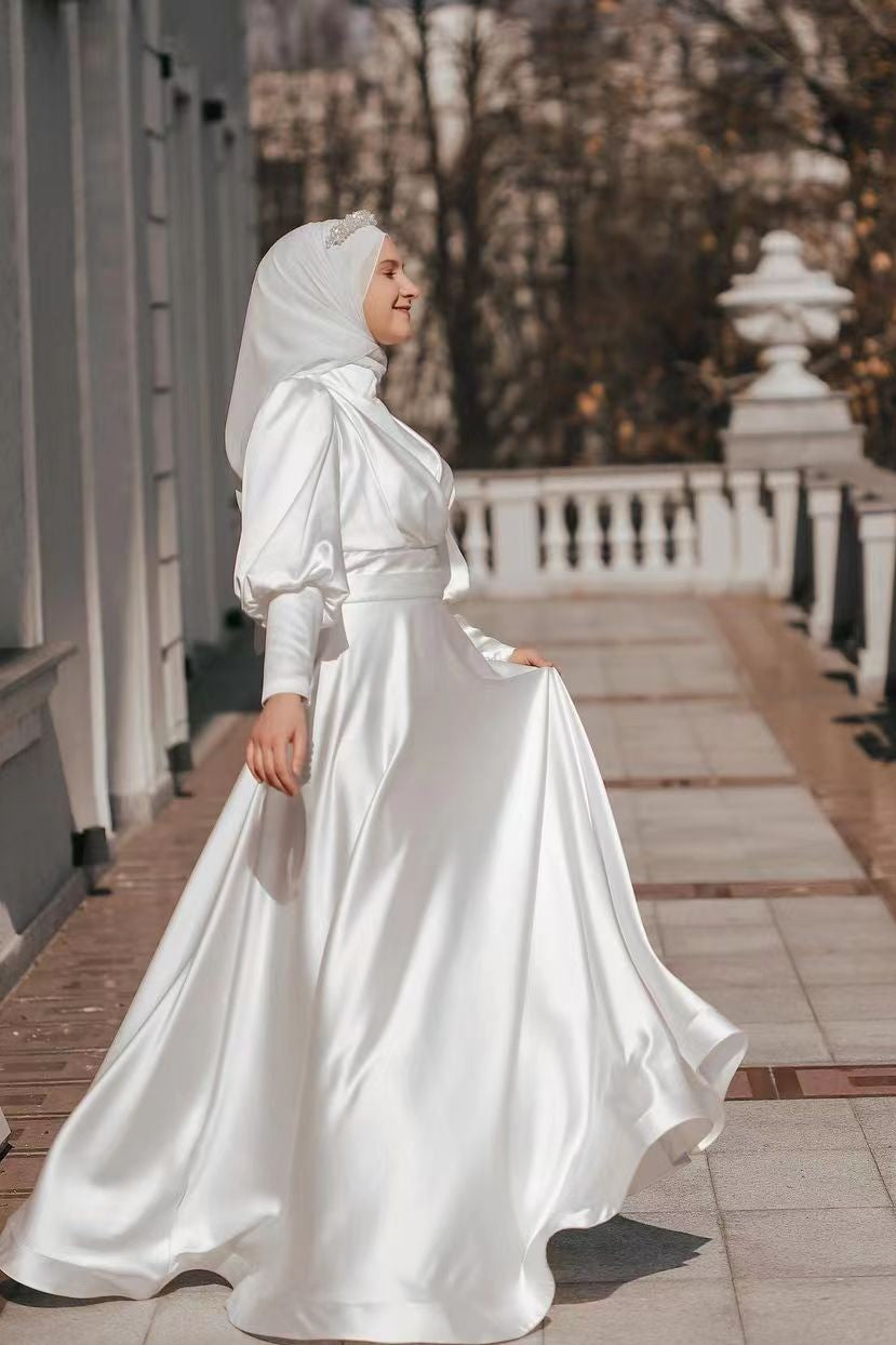 Modest A Line Long Arabic Wedding Dress Muslim TANYA BRIDAL Modest A Line Long Arabic Wedding Dress Muslim TANYA BRIDAL