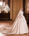 High Neck Arabic Dubai Satin Wedding Dress Long Sleeves