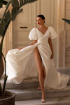 Puff Organza Satin A Line Wedding Dresses High Split ZW839