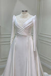 Satin Beaded Long Sleeve Muslim Wedding Dresses