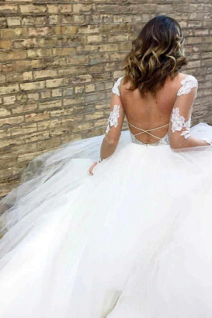 A Line Illusion Neck Lace Appliques Backless Wedding Bridal Gown TANYA BRIDAL A Line Illusion Neck Lace Appliques Backless Wedding Bridal Gown TANYA BRIDAL