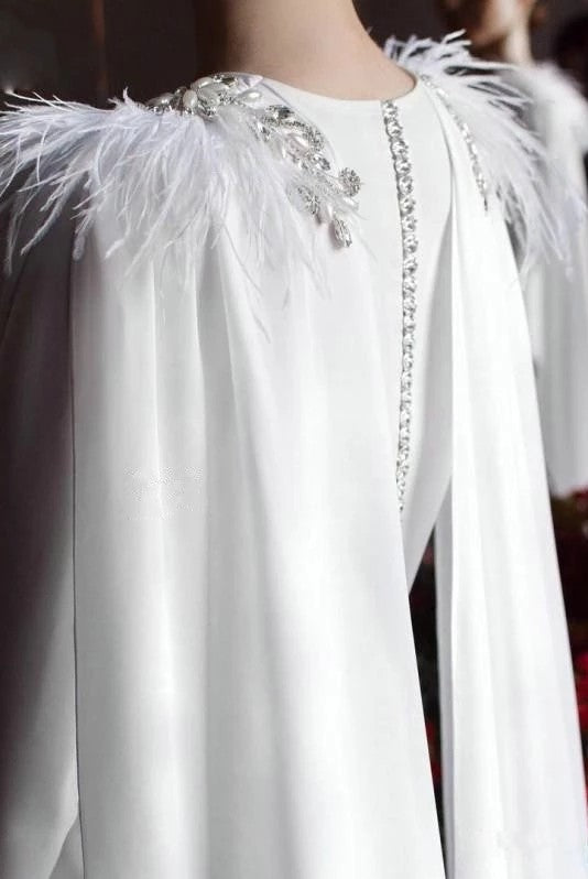 Mermaid Feather Long Sleeves Elegant Wedding Bridal Dress