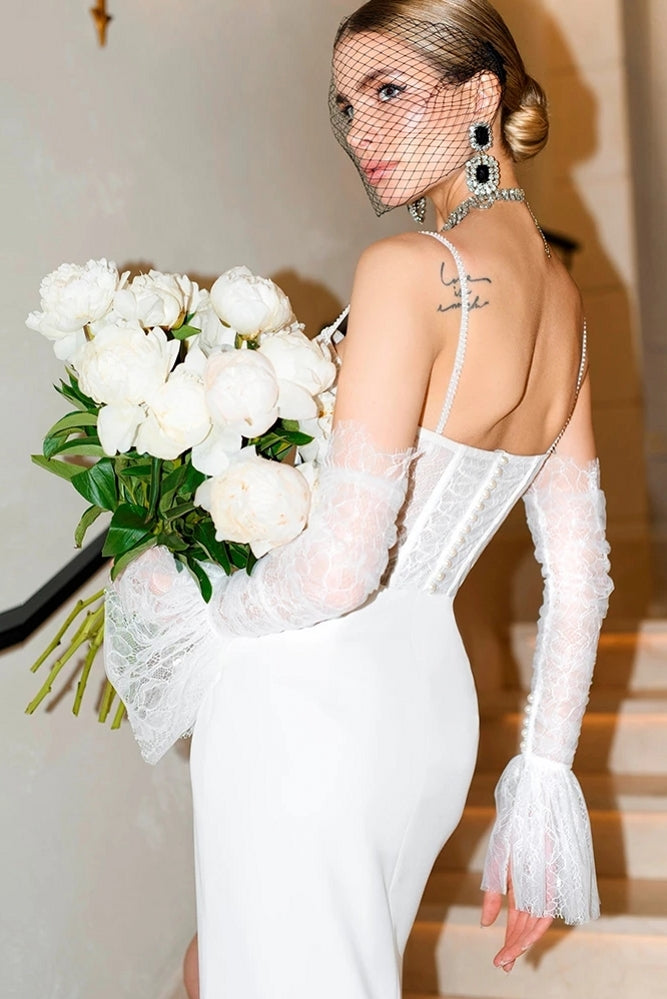 Long Slim Fit Lace Detachable Sleeves With Beauty Pleats DG236 TANYA BRIDAL Long Slim Fit Lace Detachable Sleeves With Beauty Pleats DG236 TANYA BRIDAL