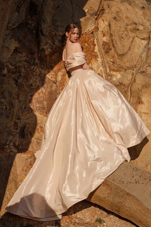 Taffeta Fashion A Line Wedding Dresses High Split Boho Bridal Gowns ZW708