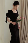 Black Soft Satin Wedding Dresses Square Neck ZW874