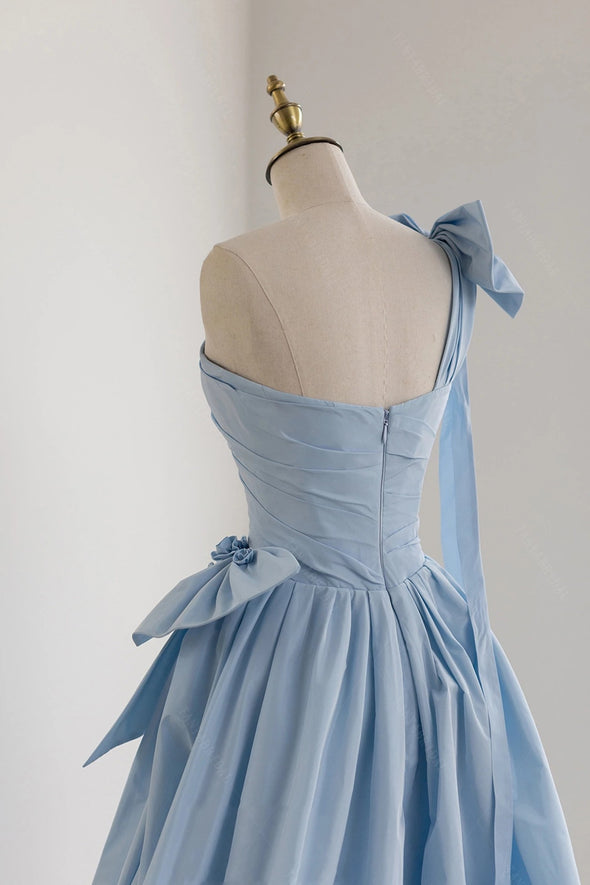 Sky Blue Taffeta Wedding Dresses One Shoulder With Bow ZW836