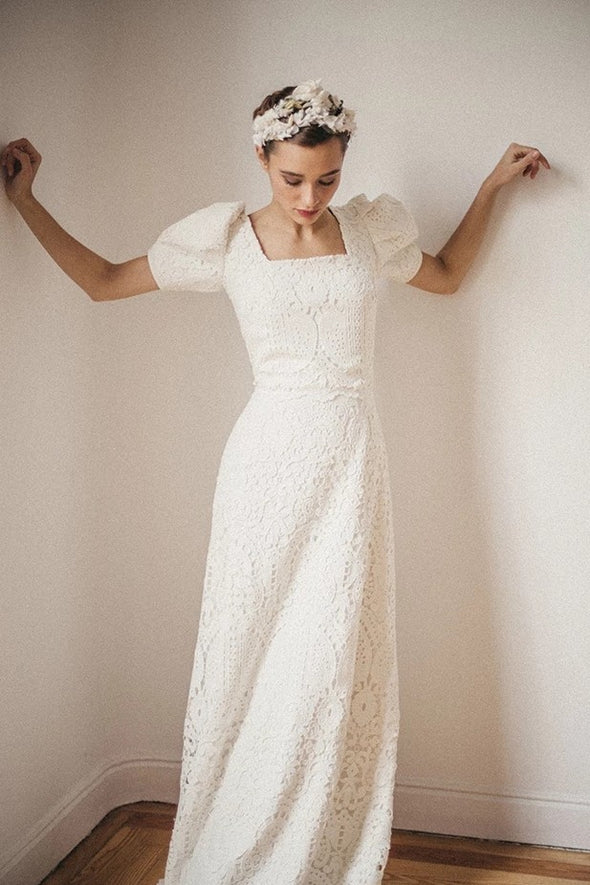 Short Sleeve A Line Lace Wedding Dresses Robe De Soriee ZW831