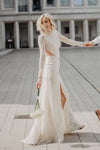 Vintage High Neck Lace Long Sleeve Wedding Dress Detachable Train