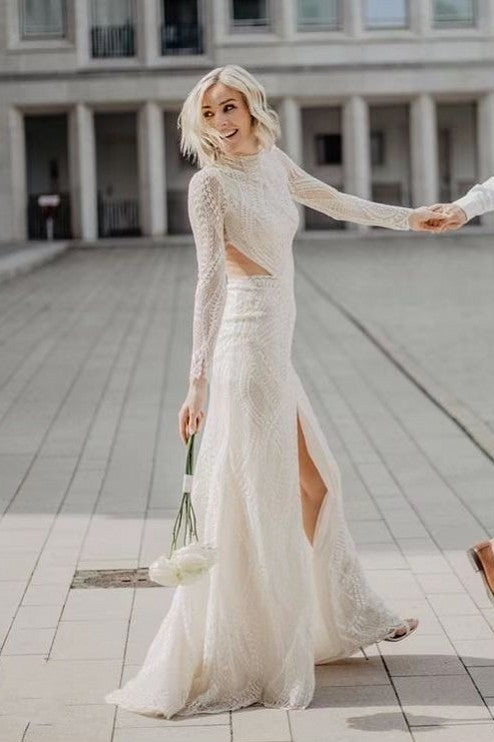 Vintage High Neck Lace Long Sleeve Wedding Dress Detachable Train Vintage High Neck Lace Long Sleeve Wedding Dress Detachable Train