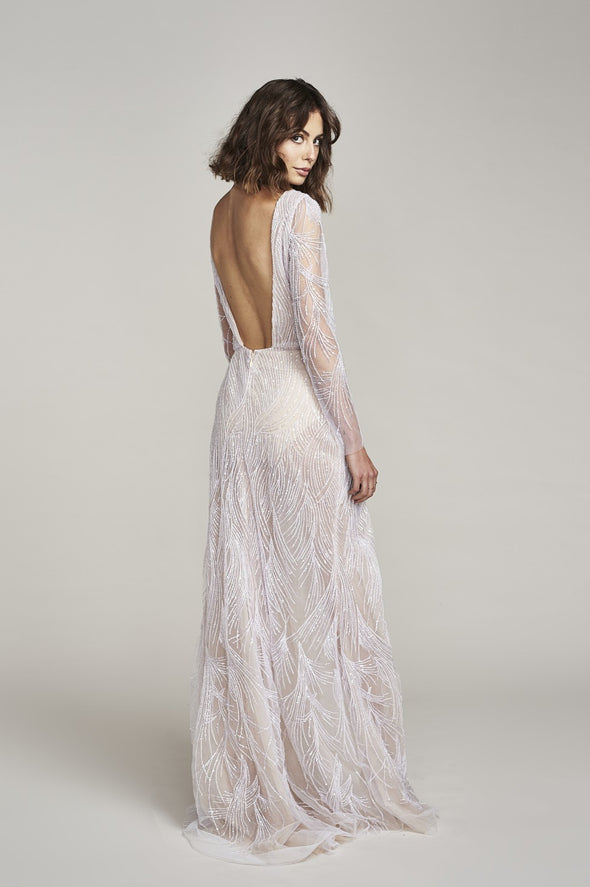 Long Sleeve Luxury Mermaid Wedding Dresses Side Slit Backless Bridal Gowns ZW850