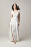 Cap Sleeve V-Neck A Line Wedding Dresses Lace Top  ZW788