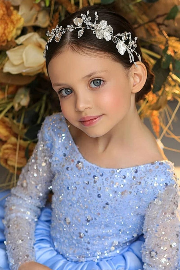 Blue Flower Girl Dresses Sequin Baby Girl Dress Puffy Princess