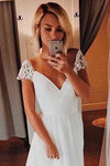 V Neck Cap Sleeves Chiffon Boho Wedding Dress Beach Style