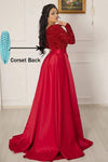 A Line V Neck Long Sleeves Women Evening Dress With Pockets