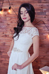 Bohemian A Line Short Sleeves Lace Chiffon Wedding Dress