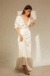 Swing Simple Cross Waist Line V-Neck Silk Satin Wedding Dresses  DW658