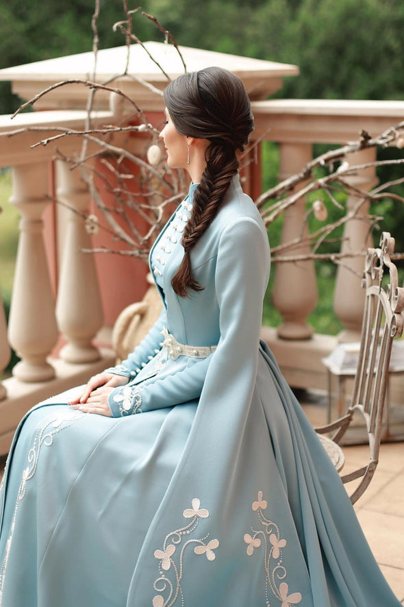 Light Blue Muslim Wedding Dresses Luxury Beads Noivas ZW802