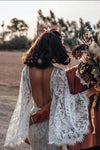 Lace Flare Sleeves Backless Mermaid Long Wedding Dresses