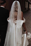 Long Pearl Wedding Veils Tulle Pretty Bridal Veil With Metal Comb