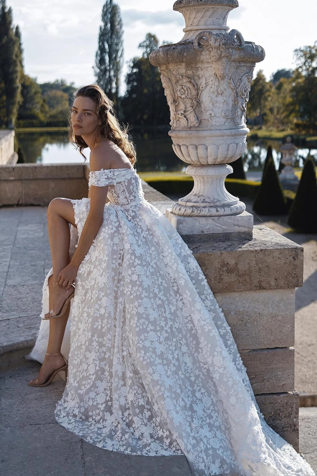 Boat Neck 3D Lace Flowers Wedding Dresses ZW945 TANYA BRIDAL Boat Neck 3D Lace Flowers Wedding Dresses ZW945 TANYA BRIDAL