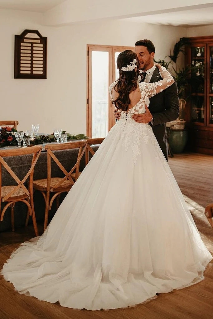Lace Wedding Dresses V Neck Long Sleeves Backless TANYA BRIDAL Lace Wedding Dresses V Neck Long Sleeves Backless TANYA BRIDAL