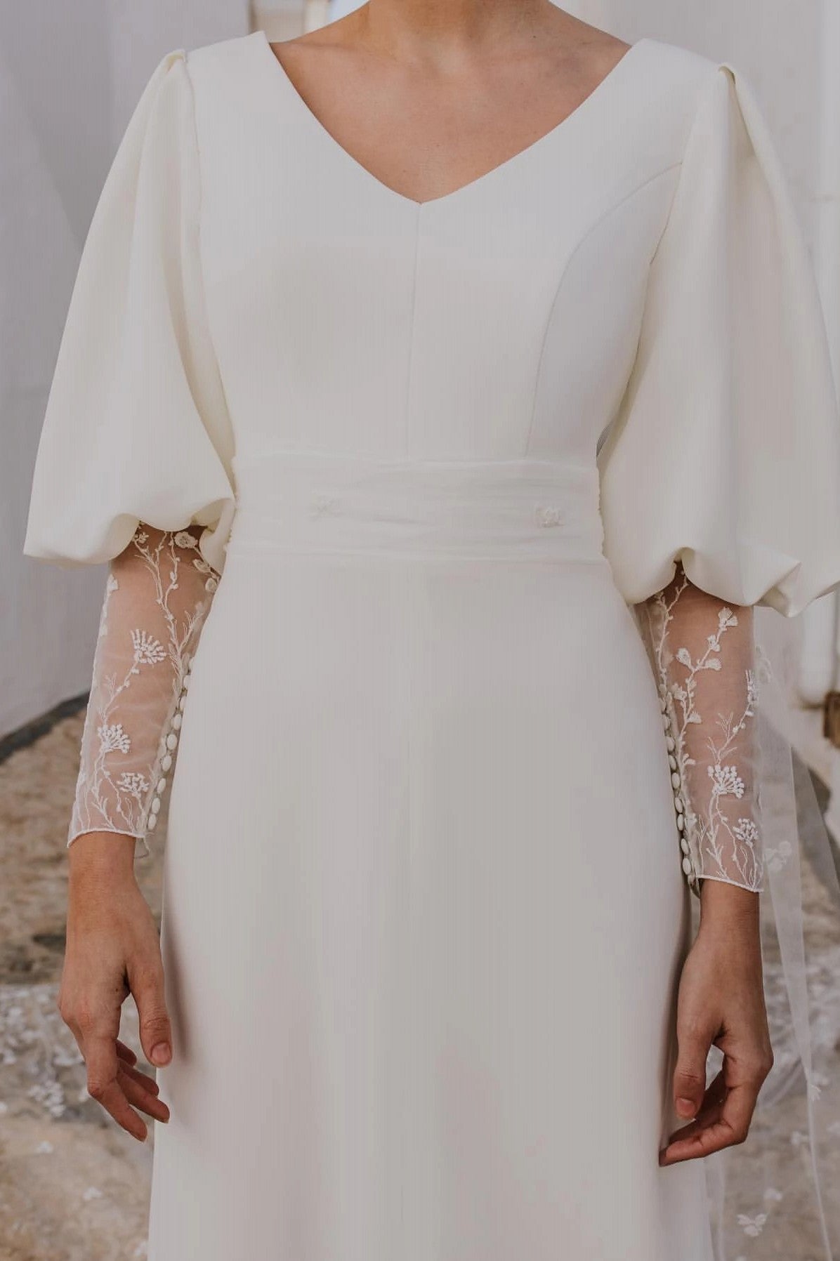 Soft Satin Long Sleeve Wedding Dresses V-Neck Backless Chic ZW718 TANYA BRIDAL Soft Satin Long Sleeve Wedding Dresses V-Neck Backless Chic ZW718 TANYA BRIDAL
