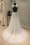 Bohemian A Line Sleeveless V Neck Lace Tulle Wedding Dress