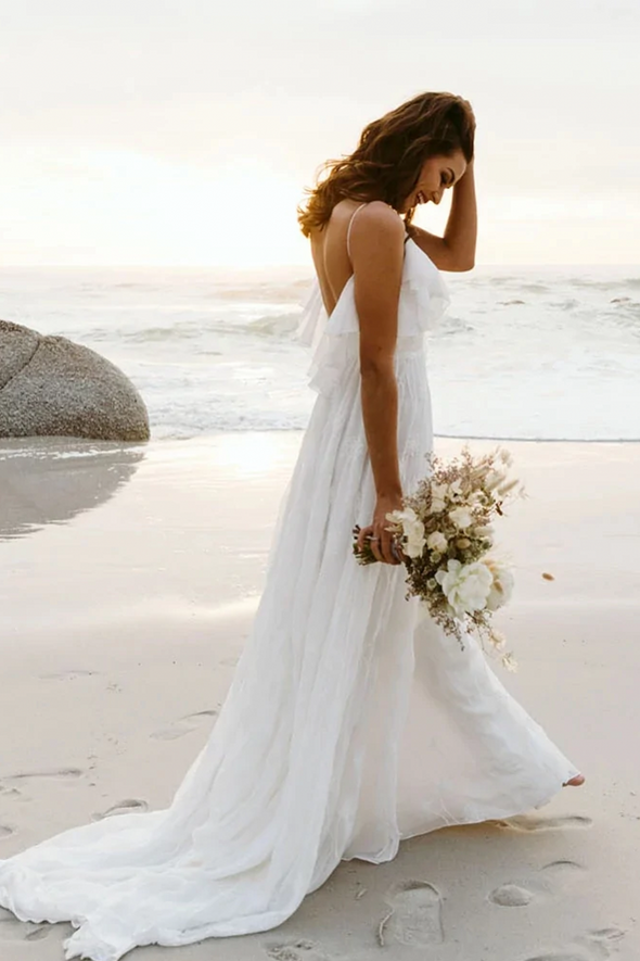 Sexy Split Beach Wedding Dresses Backless Ruffles Roamtic Bridal Gowns TANYA BRIDAL Sexy Split Beach Wedding Dresses Backless Ruffles Roamtic Bridal Gowns TANYA BRIDAL