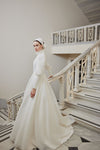 Long Puffy Sleeves Buttons Elegant Wedding Dress Arabic Muslim Gown