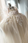 Champagne Luxury Wedding Cape Lace Beaded Feather 2m Length DJ008