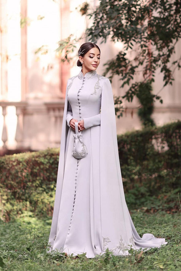 Long Sleeve High Collar Light Lavender Muslim Wedding Dresses Noivas ZW803