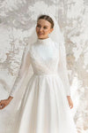 O Neck Full Sleeves Beads Muslim Wedding Dress Arabic Gown