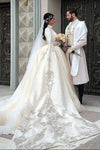 Muslim Wedding Dresses With Long Sleeve High Neck Appliques Abric Dubai Vestido de noiva