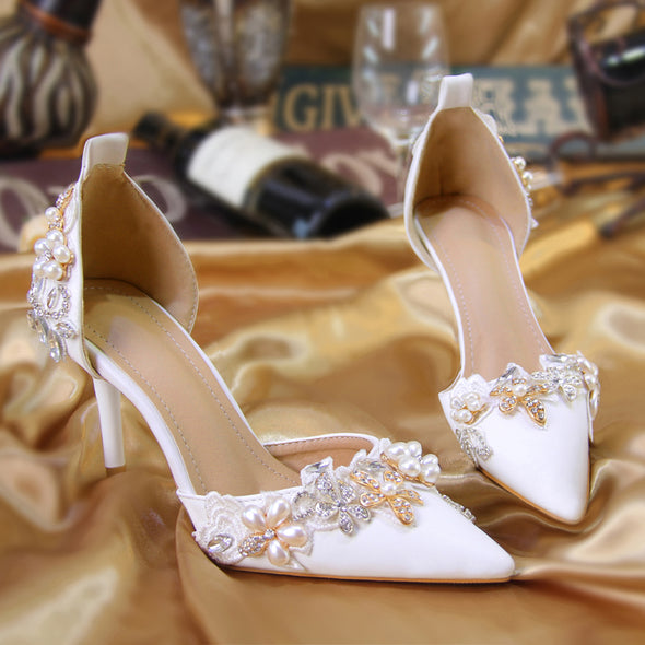 Crystal Women Sandals Cusp Thin Heel Wedding Bride Shoes