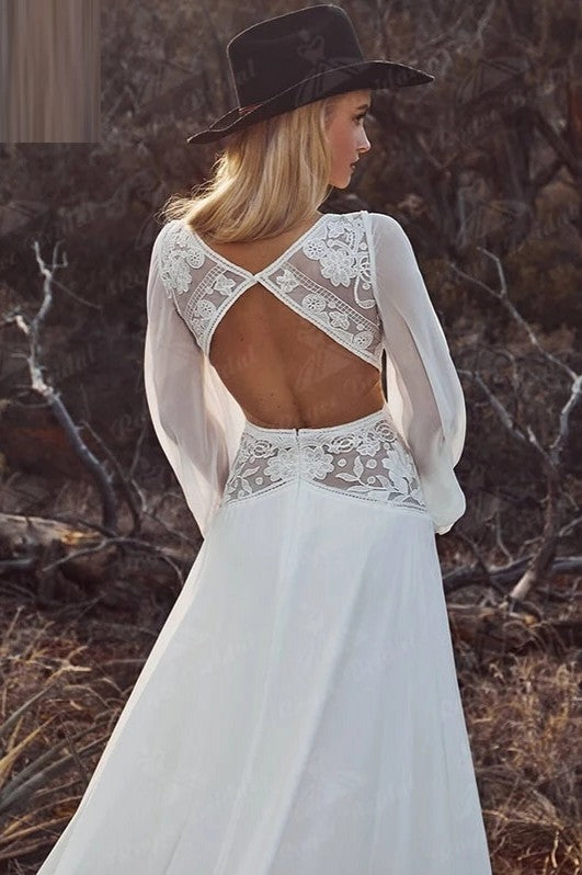 Bohemian Chiffon A-Line Long Sleeves Wedding Dresses