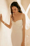 Simple Satin Sheath Long Wedding Dress Bow Neck