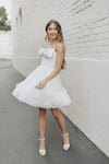Flirty Rushed Tulle Bodice Wedding Dresses With Hand Beaded Bow ZW791