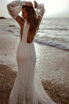 Bohemian Open Back Detachable Sleeve Mermaid Lace Wedding Dress