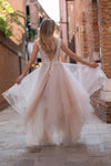 Dusty Pink Tulle Skirt Wedding Dresses V-Neck Backless ZW927