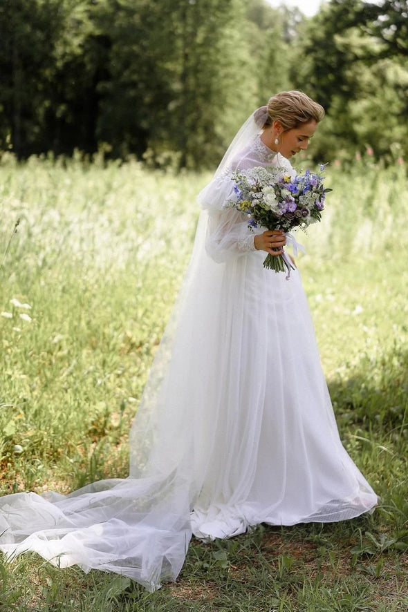 Long Sleeve A Line Wedding Dresses Muslim Bridal Gowns ZW916