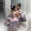 Pink Puffy Tulle Flower Girl Dress Backless Sequined Baby Girls Birthday Party Gowns TBF020