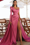 Delicate Hot Pink One Shoulder Long Evening Dress
