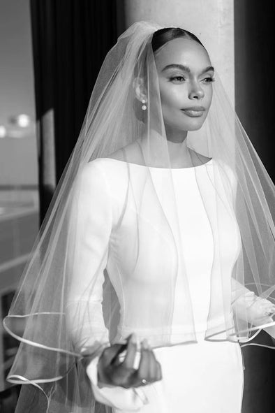 Long Wedding Veils Satin Ribbon Edge Veil With Metal Comb