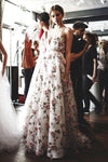 Floral 3D Lace Flowers A Line Fairy Prom Dress Evening Gown